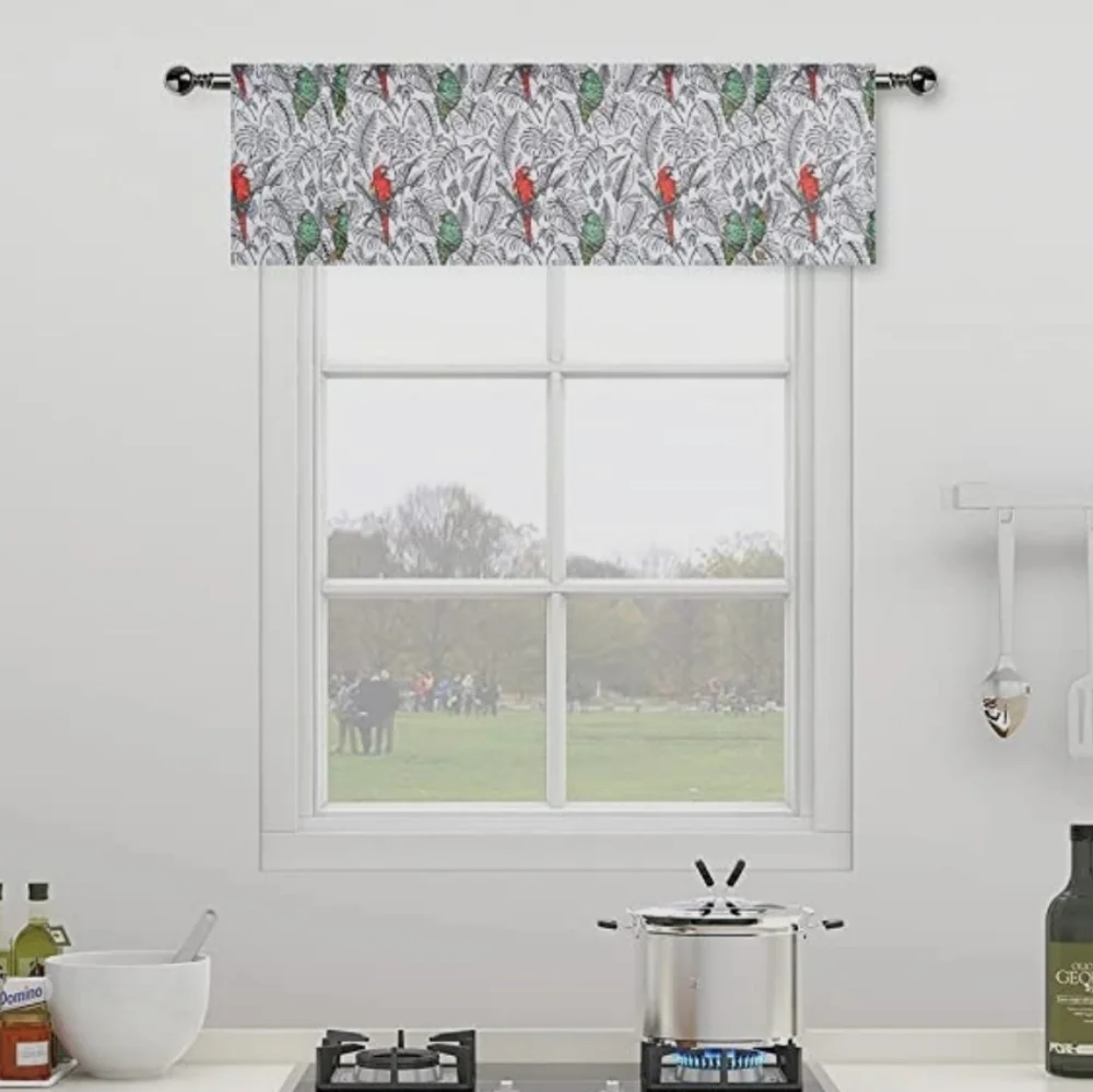 Parrot Print Pocket Top Adjustable Straight Curtain Valance 56 x 18 Inches